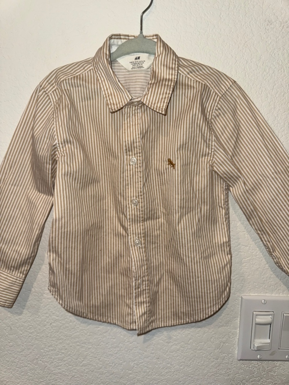 H&M Boys Beige & White Striped Button-Down Shirt